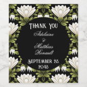 エレガント白黒フローラ結婚:書道 ワインラベル (シングルラベル)