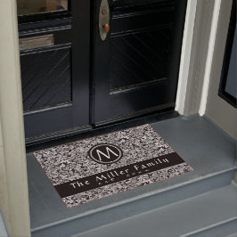 エレガント白黒フローラ |家族の名前と日付 ドアマット