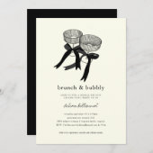 エレガント白黒ブルンチバブリーブライダルシャワー 招待状 (正面/裏面)