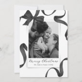 エレガント白黒ボウフォトクリスマス シーズンカード (正面)