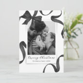 エレガント白黒ボウフォトクリスマス シーズンカード (スタンド正面)