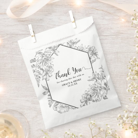 エレガント白黒ボタニカルサンキュー結婚ズ フェイバーバッグ (クリップ留めされた状態)