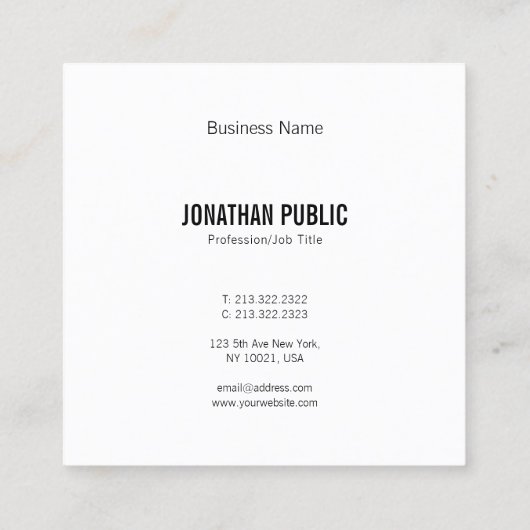 エレガント白黒ミニマモダンラお洒落ム平野 スクエア名刺 (裏面)