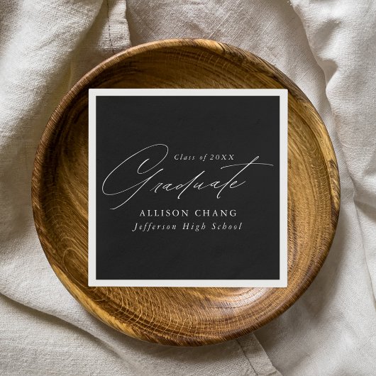 エレガント白黒ミニマリスト卒業 スタンダードカクテルナプキン