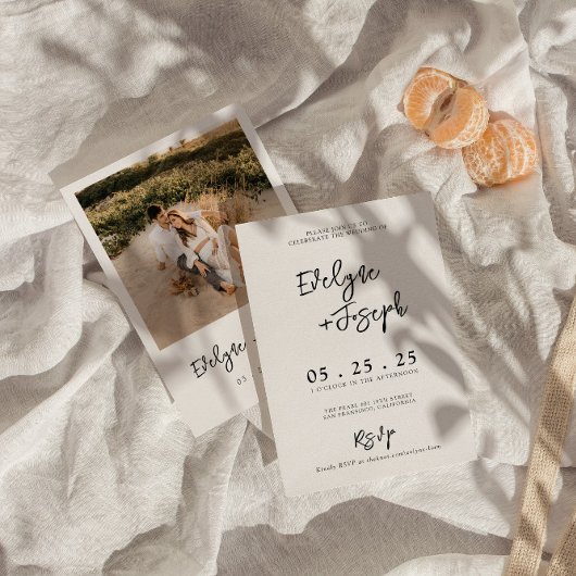 エレガント白黒ミニマル写真結婚の 招待状