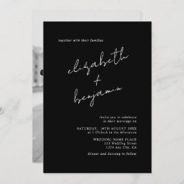 エレガント白黒ミニマル写結婚真 招待状