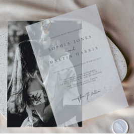 エレガント白黒ミニマル結婚リスト ベラム紙招待状