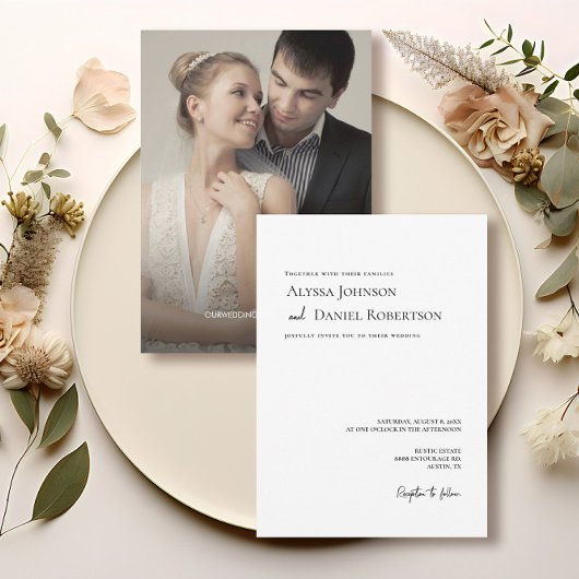 エレガント白黒ミニマル結婚リスト 招待状