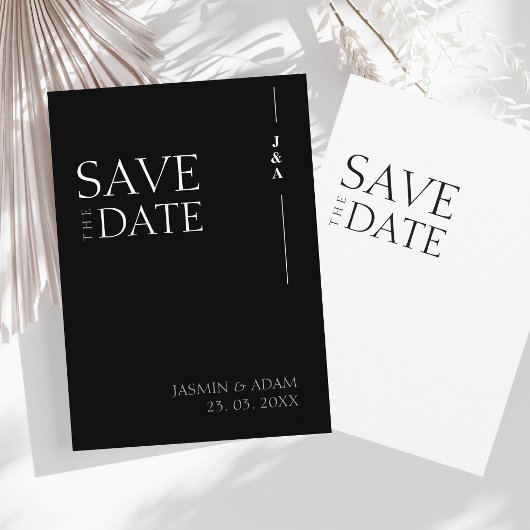 エレガント白黒ミニマル結婚主義モノグラム セーブザデート