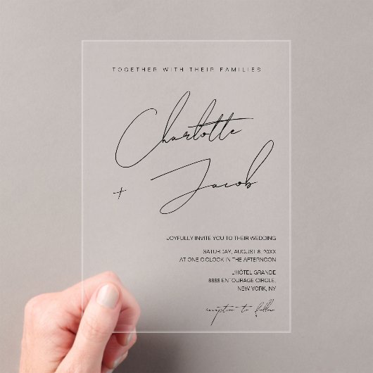 エレガント白黒ミニマル結婚主義時代 アクリル招待状 (インサイチュ (ポータブル))