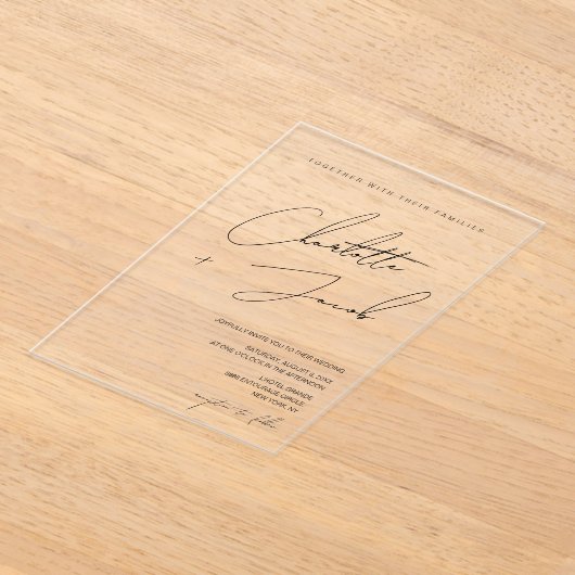 エレガント白黒ミニマル結婚主義時代 アクリル招待状 (レイダウン)