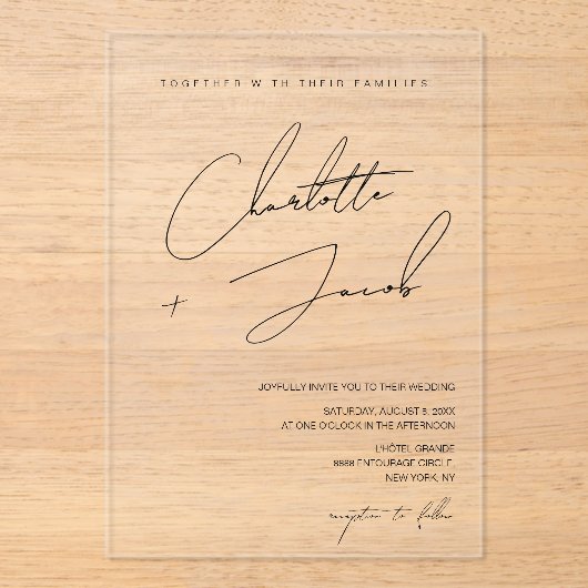 エレガント白黒ミニマル結婚主義時代 アクリル招待状 (正面)