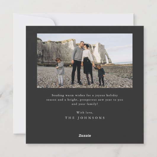 エレガント白黒ミニマル3写真クリスマス シーズンカード (裏面)