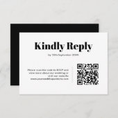 エレガント白黒ミニマルQRコード結婚s 出欠カード (正面/裏面)