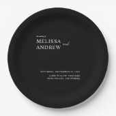 エレガント白黒ミニマ結婚リスト ペーパープレート (正面)