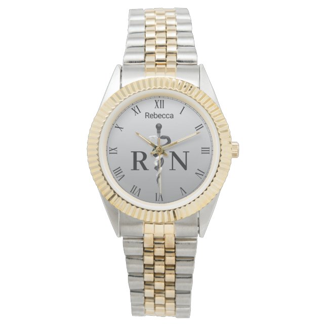 エレガント白黒メディカルアスクレピウスナースRN 腕時計 (正面)