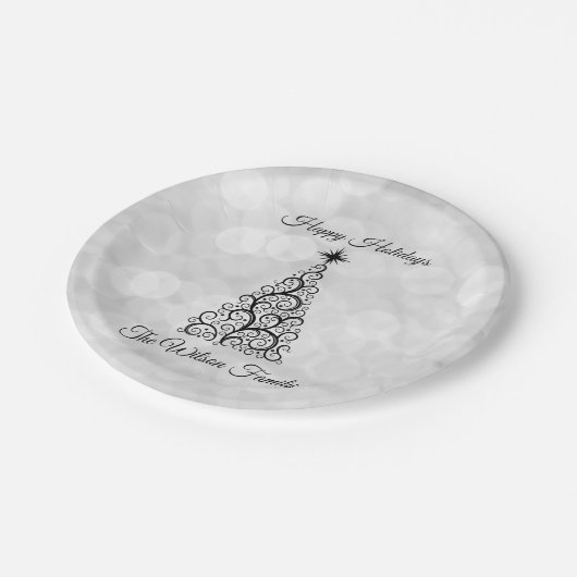 エレガント白黒モダンクリスマス ペーパープレート (アングル)