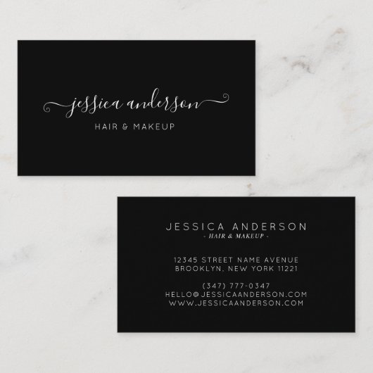 エレガント白黒モダンシック文字書 名刺 (正面/裏面)