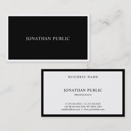 エレガント白黒モダンシンプルファッショナブル 名刺 (正面/裏面)