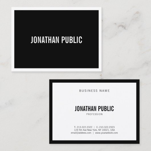 エレガント白黒モダンミニマルトレンディー 名刺 (正面/裏面)