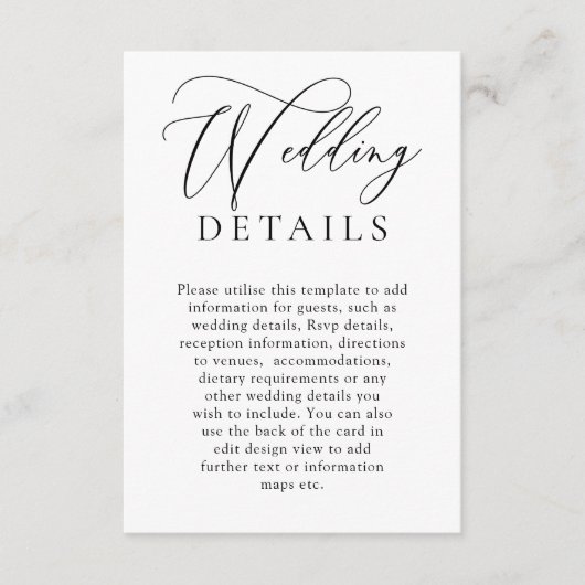 エレガント白黒モダン結婚詳細 エンクロージャーカード (正面)