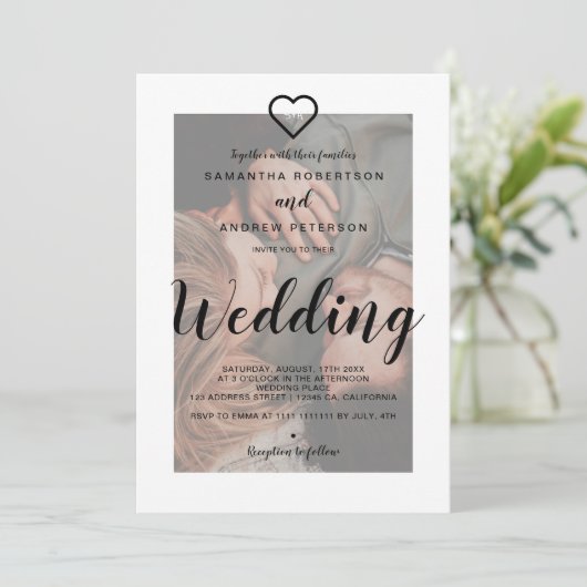 エレガント白黒モダン重ね合わせ写真 招待状 (スタンド正面)