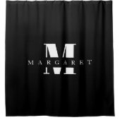 エレガント白黒モノグラムイニシャル名 シャワーカーテン (正面)