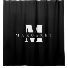エレガント白黒モノグラムイニシャル名 シャワーカーテン
