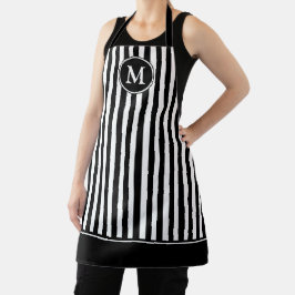エレガント白黒モノグラムストライプの エプロン