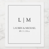 エレガント白黒モノグラムタイポグラフィ結婚ズ ワインラベル (シングルラベル)