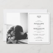 エレガント白黒モノグラム写結婚真 招待状 (正面)