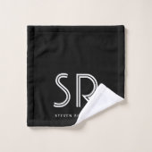 エレガント白黒モノグラム名 バスタオルセット (ウォッシュタオル)