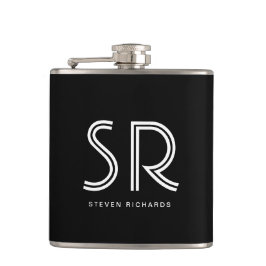 エレガント白黒モノグラム名 フラスク