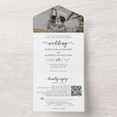 エレガント白黒モノグラムQRコードフォト結婚ズ オールインワン招待状 (内側)