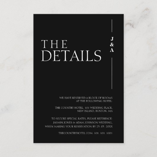 エレガント白黒モノグ結婚ラム詳細 エンクロージャーカード (正面)