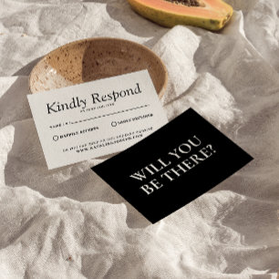 エレガント白黒レトロヴィンテージユニーク結婚の 出欠カード