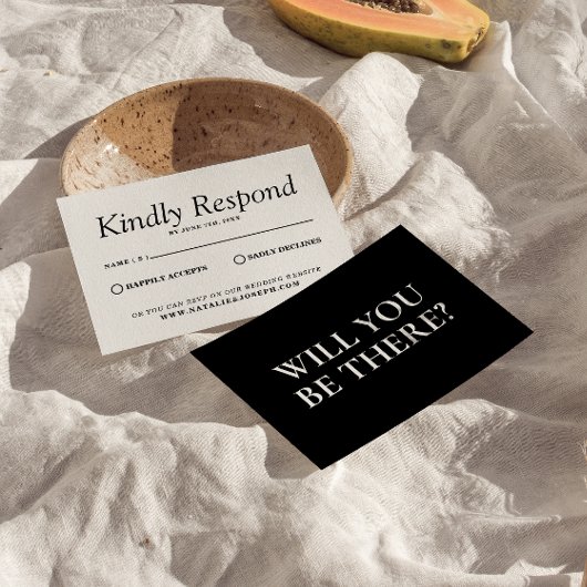エレガント白黒レトロヴィンテージユニーク結婚の 出欠カード