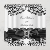 エレガント白黒レースボウバースデーパーティー 招待状 (正面/裏面)