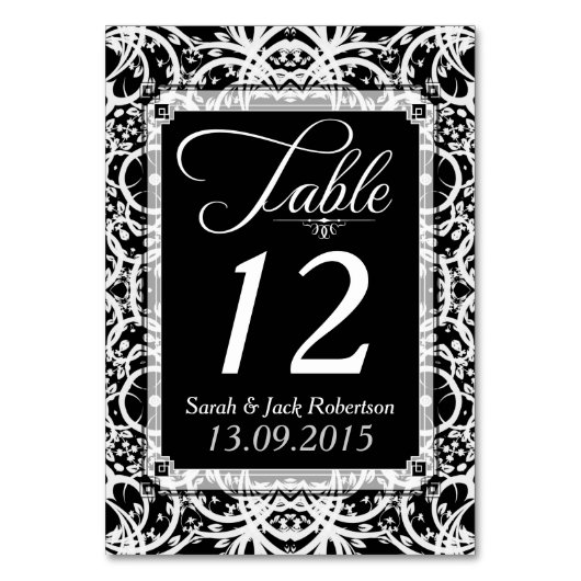 エレガント白黒レ結婚ース表番号カード テーブルナンバー (正面)