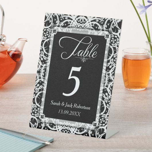 エレガント白黒レ結婚ース表番号カード 台座サイン (インサイチュ)