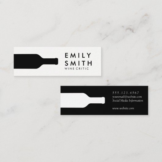 エレガント白黒ワインボトル スキニー名刺 (正面/裏面)