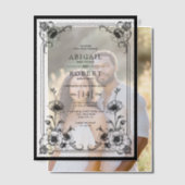 エレガント白黒ヴィンテージフローラフレ結婚ーム ベラム紙招待状 (オフセット (カップル))