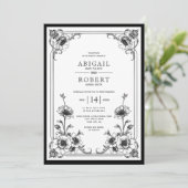エレガント白黒ヴィンテージフローラフレ結婚ーム 招待状 (スタンド正面)