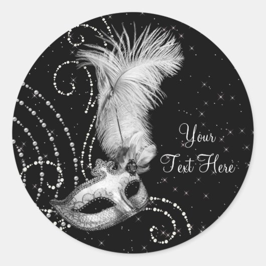 エレガント白黒仮装パーティーステッカー ラウンドシール (正面)