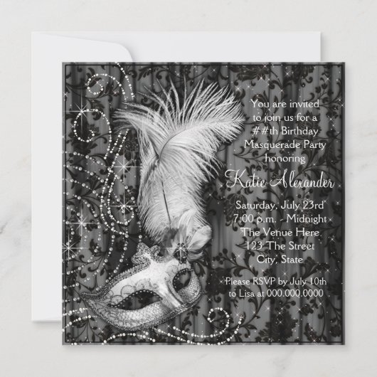 エレガント白黒仮装パーティー 招待状 (裏面)