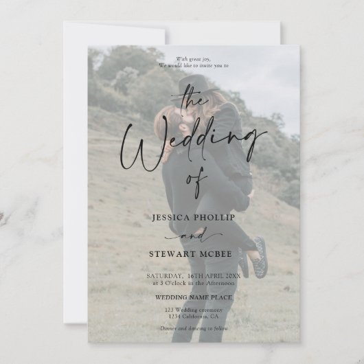 エレガント白黒全て1枚の写真結婚の 招待状 (正面)