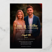 エレガント白黒写真モダンの結婚金ゴールド 箔招待状 (正面)