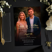 エレガント白黒写真モダンの結婚金ゴールド 箔招待状