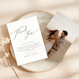 エレガント白黒写真結婚式レセプションテーブル サンキューカード