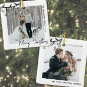 エレガント白黒初めてのクリスマス写真 セラミックオーナメント